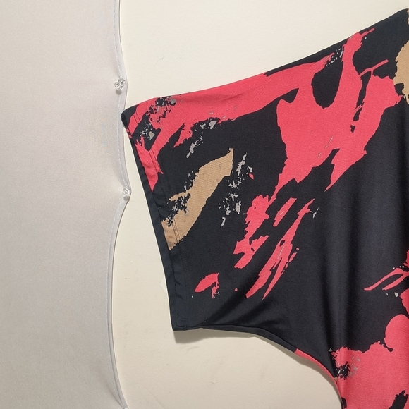 Nine West Women's 10 Pink & Black Abstract Paint Draped Neckline Mini Dress - Picture 3 of 11